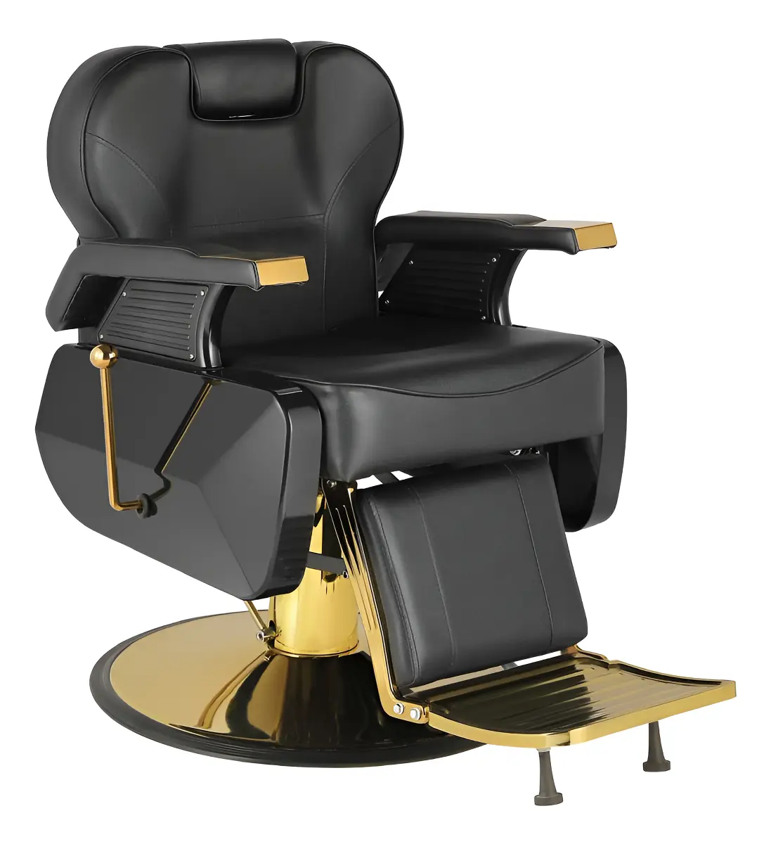 Sillón barbero Blackone Poseidon Gold hidráulico reclinable negro y dorado