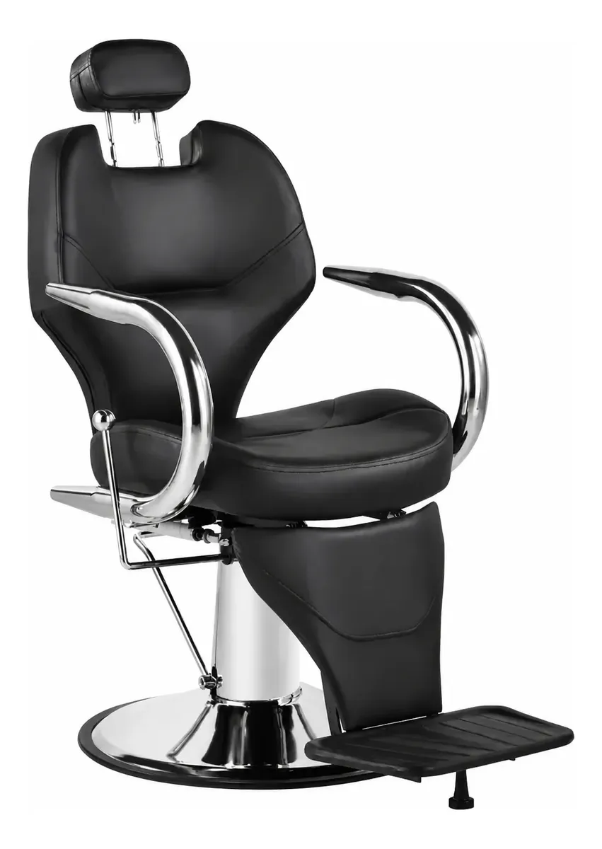 Sillón barbero Blackone Anubis con respaldo reclinable y base redonda